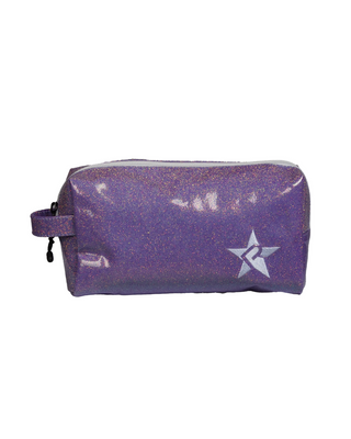 Glossy Neon Purple Rebel Makeup Bag with White Zipper