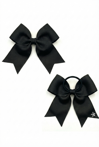 Solid Grosgrain Bow with Tails – Black