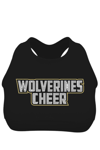 Sports Bra in Black with Windham Wolverines Cheer - NH Logo in Crystal