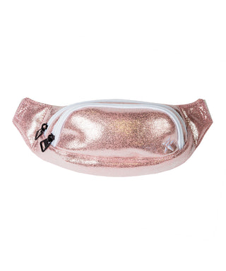 Faux Suede in Pink Champagne Adult Rebel Fanny Pack with White Zipper