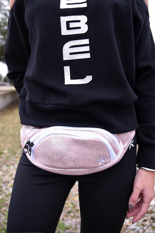 Faux Suede in Pink Champagne Adult Rebel Fanny Pack with White Zipper