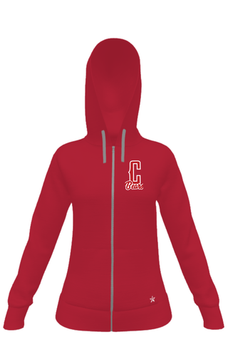 Zip-Up Hoodie in Red with Cottonwood Bears Logo in Matte Screenprint