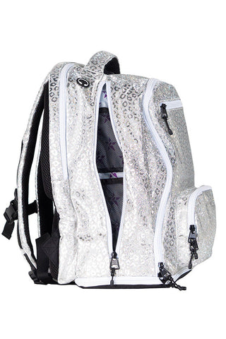 Leopard in Silver Rebel Dream Bag with White Zipper