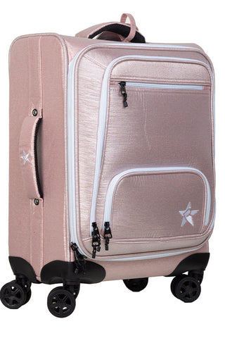 Sparkling Silk in Pink Champagne Rebel Dream Luggage with White Zipper