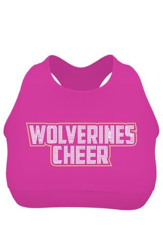 Sports Bra in Hot Pink with Windham Wolverines Cheer - NH Logo in Crystal