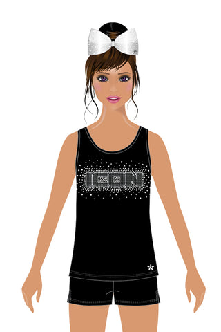 Casual Tank in Black with Black Crystals - Icon Athletics