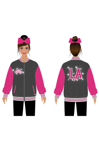 Dark Grey Letterman Jacket with Pink Sleeves - Lady Assassins
