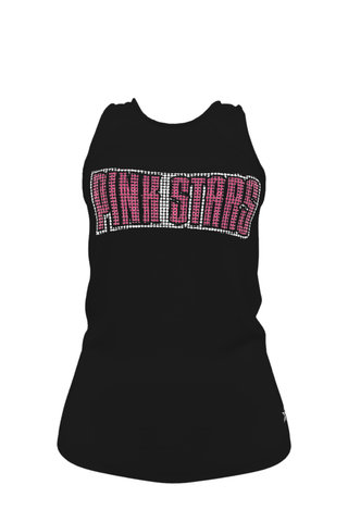 Casual Tank in Black with Pink Stars Crystal Logo - Lady Assassins