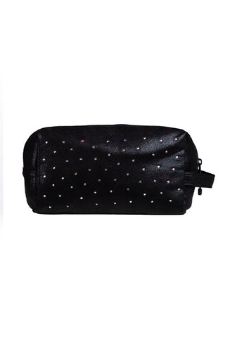Faux Suede in Black with Crystal Scatter Rebel Makeup Bag with Black Zipper