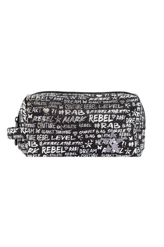 Signature in Black and Silver Rebel Makeup Bag with Black Zipper
