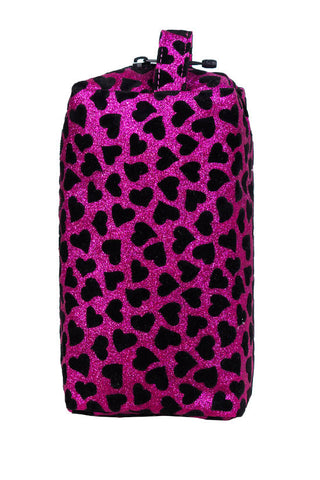 Velvet Sparkle in Fuchsia and Black Rebel Makeup Bag with Black Zipper