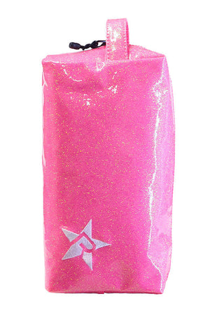 Glossy Neon Pink Rebel Makeup Bag with White Zipper