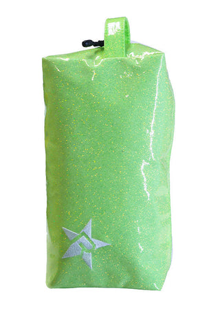 Glossy Neon Green Rebel Makeup Bag with White Zipper