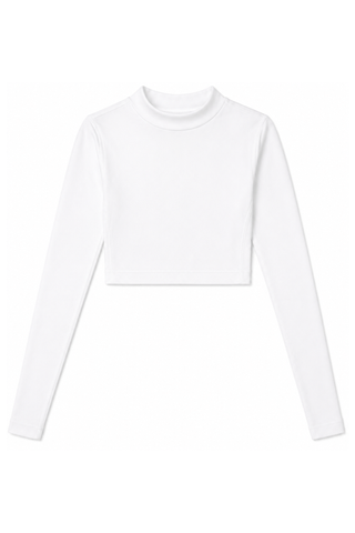 Mock-Neck Solid AthleticFlex Cropped Bodyliner in White