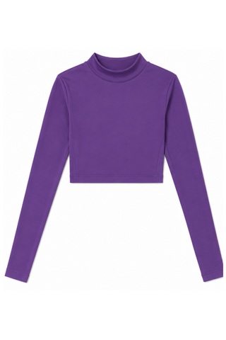 Mock-Neck Solid AthleticFlex Cropped Bodyliner in Purple