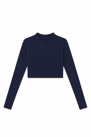 Mock-Neck Solid AthleticFlex Cropped Bodyliner in Navy Blue