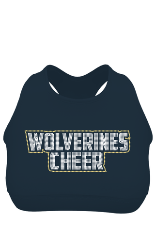 Sports Bra in Navy with Windham Wolverines Cheer - NH Logo in Crystal