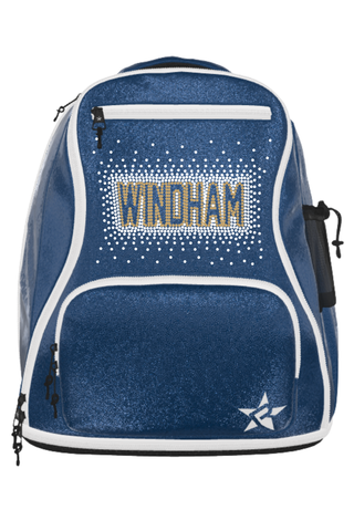 Full Size Dream Bag in Navy with Windham Wolverines Cheer - NH Logo in Gold Crystal
