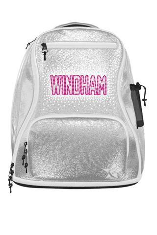Full Size Dream Bag in Opalescent with Windham Wolverines Cheer - NH Logo in Pink Crystal