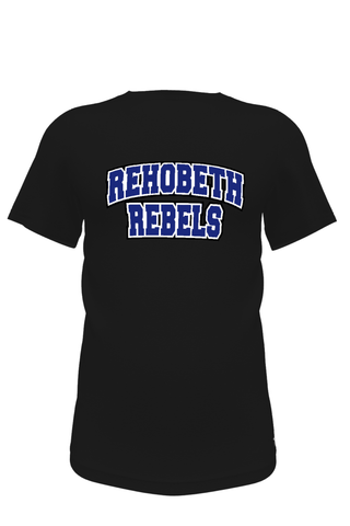 Unisex T-Shirt in Black with Screenprint Rebels Logo - Rehobeth Peewee Association