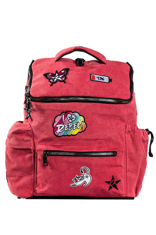 Stonewashed Red Rebel Hero Plus Backpack with Patches