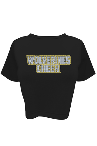 Crop T-Shirt in Black with Windham Wolverines Cheer - NH Logo in Crystal