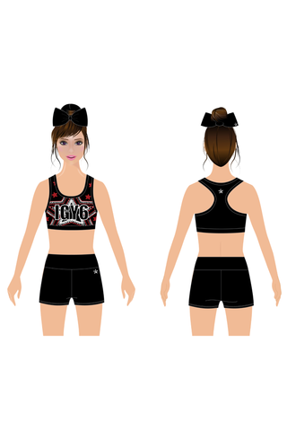Solid Racerback AthleticFlex Bra in Black with Crystal Logo - Woodlands Elite Daytona
