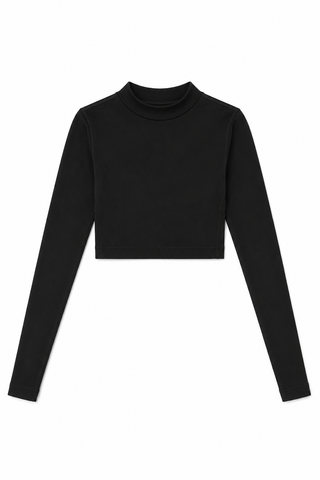 Mock Neck Solid AthleticFlex Cropped Bodyliner in Black - Dobson Eagles - Youth League