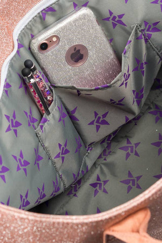 rose gold tote bag phone pocket