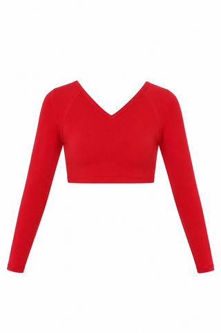 V-Neck Solid AthleticFlex Cropped Bodyline in Red