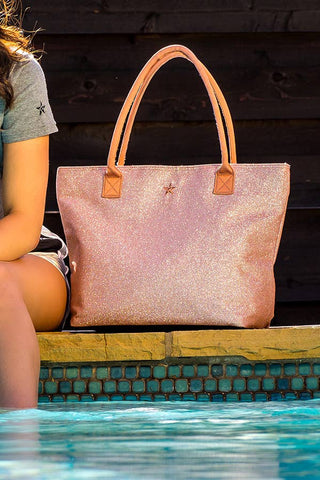 rose gold tote bag fabric details