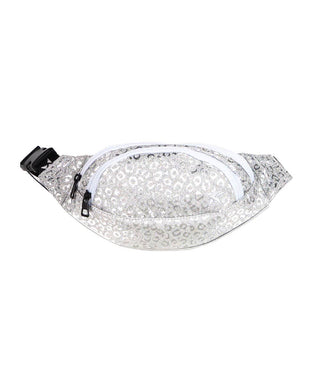 Leopard in Silver Adult Rebel Fanny Pack with White Zipper